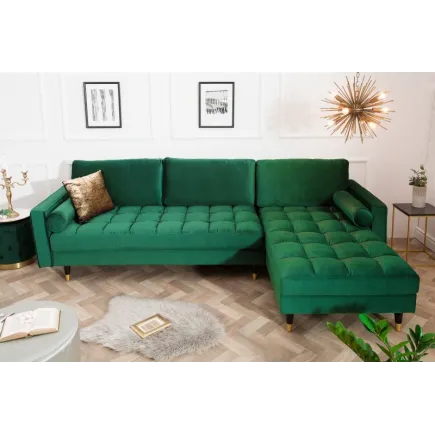Canapé d'angle VELVET capitonné coloris vert émeraude
