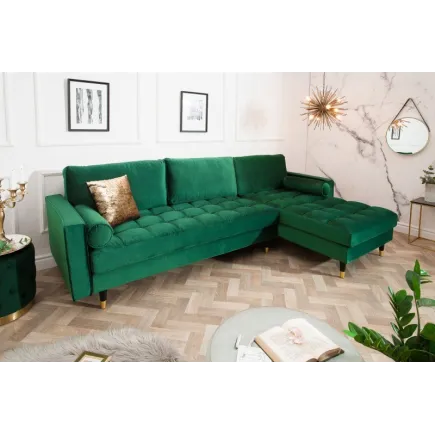 Canapé d'angle VELVET capitonné coloris vert émeraude 2