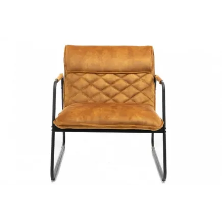 Fauteuil design en velours coloris jaune moutarde