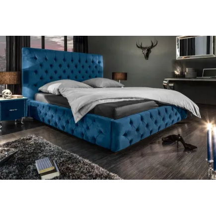 Lit design baroque 180 x 200 cm coloris bleu foncé