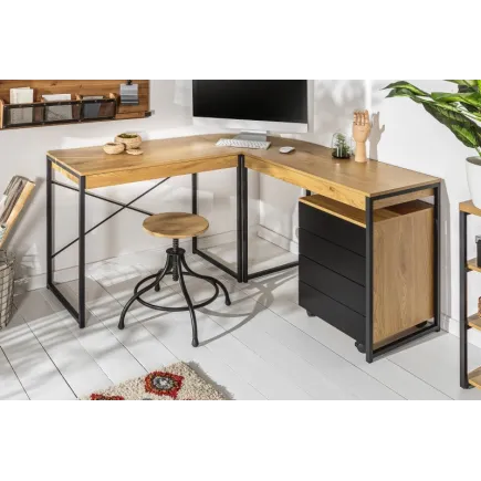 Bureau d'angle design industriel coloris chêne