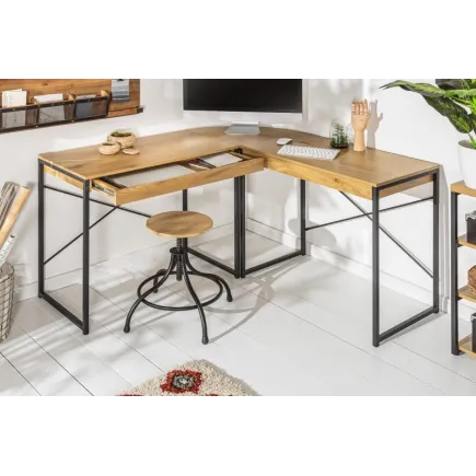 Bureau d'angle design industriel coloris chêne 2