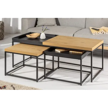 Ensemble de 3 tables basses coloris noir et chêne