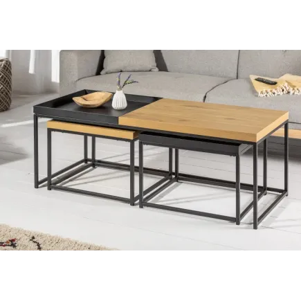 Ensemble de 3 tables basses coloris noir et chêne 2