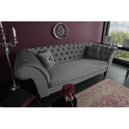 Canapé 230cm design capitonné coloris gris