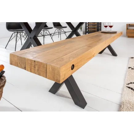 Banc de 200cm en bois massif design industriel 2