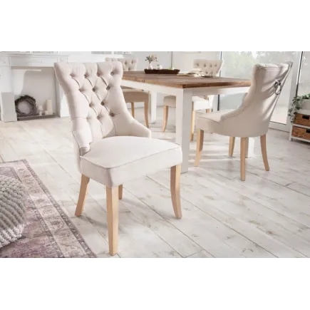 Chaise de table à manger en velours coloris beige