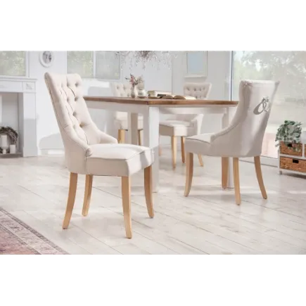 Chaise de table à manger en velours coloris beige 2