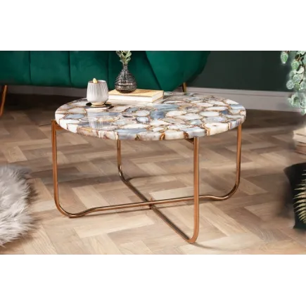 Table basse en agate coloris bleu et doré