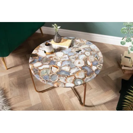 Table basse en agate coloris bleu et doré 2